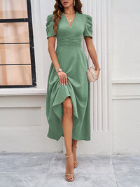 Women's elegant solid color waist dress