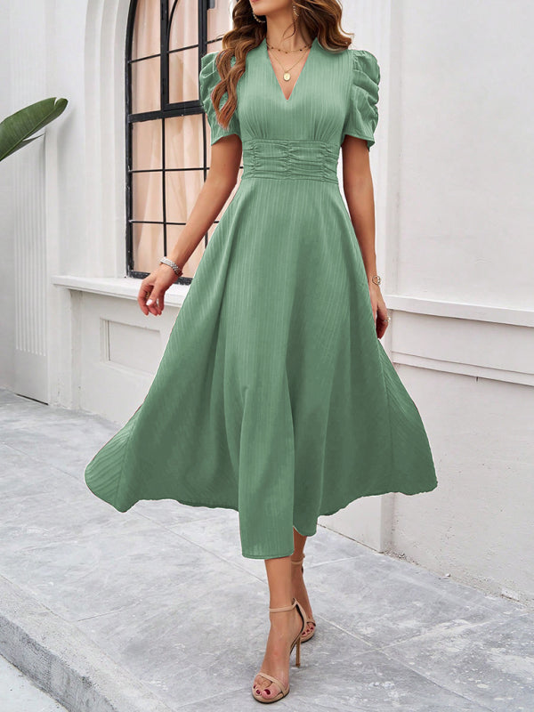 Women's elegant solid color waist dress