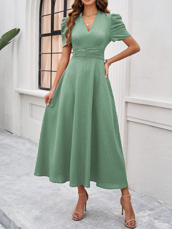 Women's elegant solid color waist dress