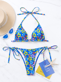 Triangle Cup Printed Lace-Up Sexy Bikini Swimsuit