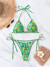 Triangle Cup Printed Lace-Up Sexy Bikini Swimsuit