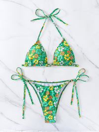 Triangle Cup Printed Lace-Up Sexy Bikini Swimsuit