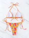 Triangle Cup Printed Lace-Up Sexy Bikini Swimsuit