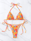 Triangle Cup Printed Lace-Up Sexy Bikini Swimsuit