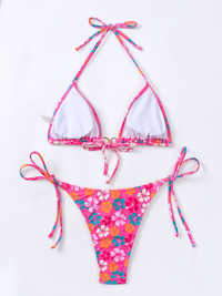 Triangle Cup Printed Lace-Up Sexy Bikini Swimsuit