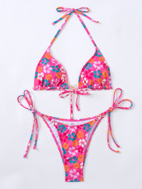 Triangle Cup Printed Lace-Up Sexy Bikini Swimsuit