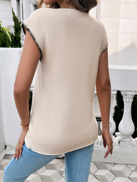 Spring and summer women's casual short-sleeved contrasting color sweater