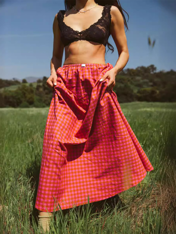 New plaid long skirt spring and summer fashion print personality skirt