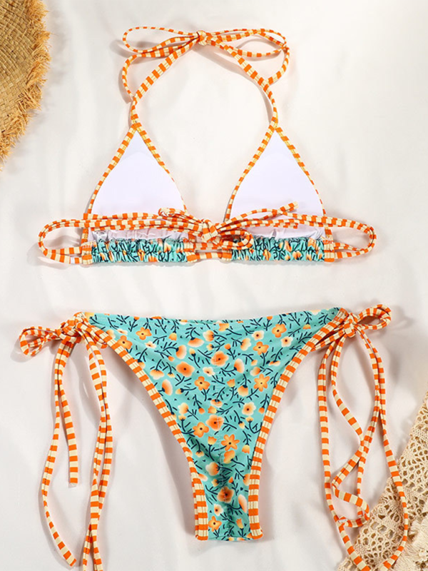 New contrast color print strappy sexy bikini