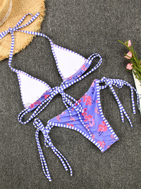 New contrast color print strappy sexy bikini