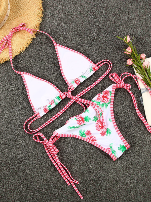 New contrast color print strappy sexy bikini