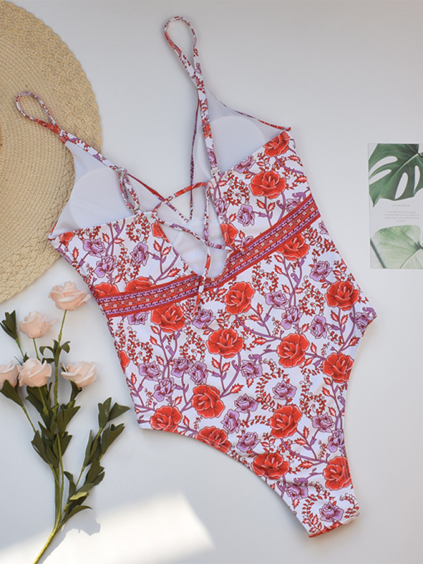 New Sexy Retro Floral Print One-Piece Swimsuit