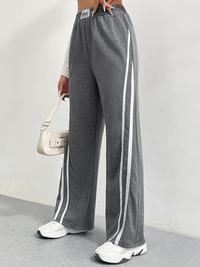 Sports pants high waist loose straight casual sweatpants striped stitching wide leg pants