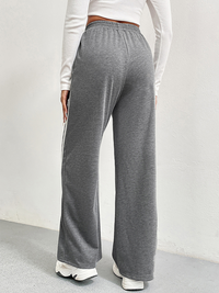 Sports pants high waist loose straight casual sweatpants striped stitching wide leg pants