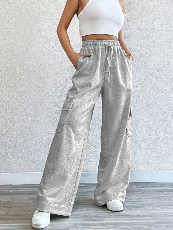 Workwear wide-leg casual pants casual style high waist pocket pants