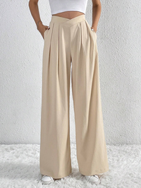 Women's Commuter Style Pleated Casual Wide Leg Pants Loose Trousers