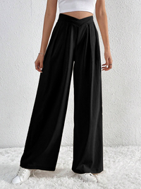 Women's Commuter Style Pleated Casual Wide Leg Pants Loose Trousers