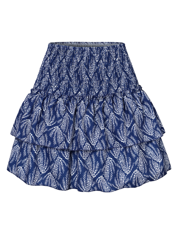 Women's skirt pleated skirt ruffled printed skirt fashionable floral short skirt