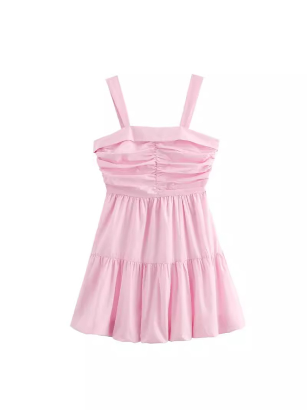 Fashionable design ruffled suspender short dress