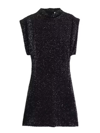 New women's high collar padded shoulder sequin dress