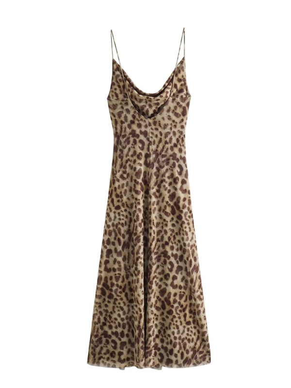 Fashionable and elegant animal print sexy backless suspender dress