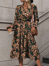 Women's mid-length long-sleeved leopard print dress