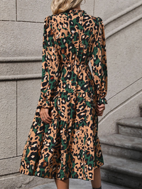 Women's mid-length long-sleeved leopard print dress