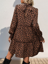 Women's small stand collar leopard print long sleeve loose dress