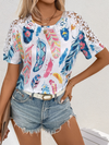 New style splicing lace short-sleeved T-shirt simple temperament basic T-shirt