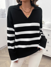 Women's casual loose contrast color lapel sweater top