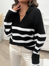 Women's casual loose contrast color lapel sweater top