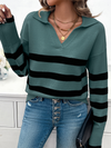 Women's casual loose contrast color lapel sweater top