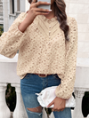 Women's hollow puff sleeve embroidered top