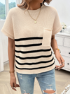 Women's Temperament Round Neck Striped Contrast Color Short Sleeve Sweater