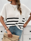 Women's Temperament Round Neck Striped Contrast Color Short Sleeve Sweater