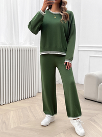 Women's Fashion Casual Contrast Color Sweater Pants Set