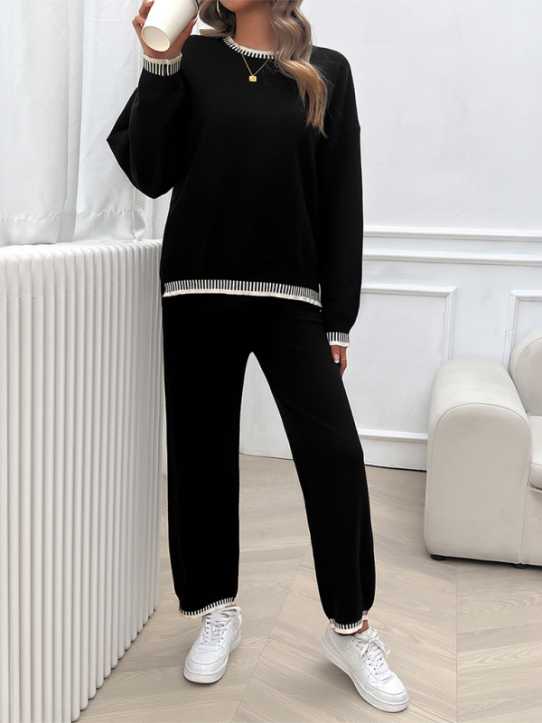 Women's Fashion Casual Contrast Color Sweater Pants Set