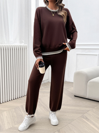 Women's Fashion Casual Contrast Color Sweater Pants Set