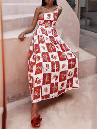 New fashion one-shoulder sling positioning print dress