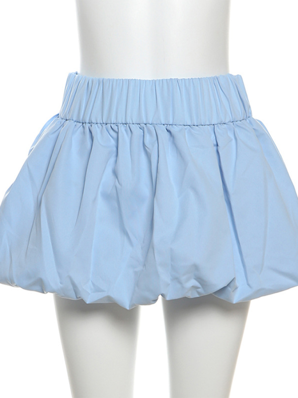 Ladies new style solid color versatile bubble skirt high waist ultra short skirt