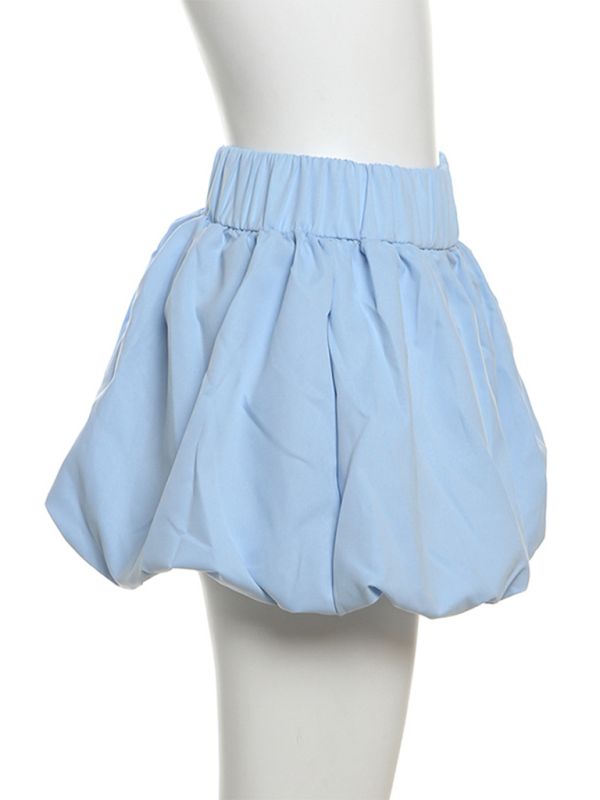 Ladies new style solid color versatile bubble skirt high waist ultra short skirt