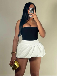 Ladies new style solid color versatile bubble skirt high waist ultra short skirt