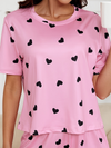 New style heart print knitted fashionable soft short sleeve shorts pajamas set