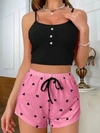 New Love Heart Printed Casual Vest Shorts Homewear Set