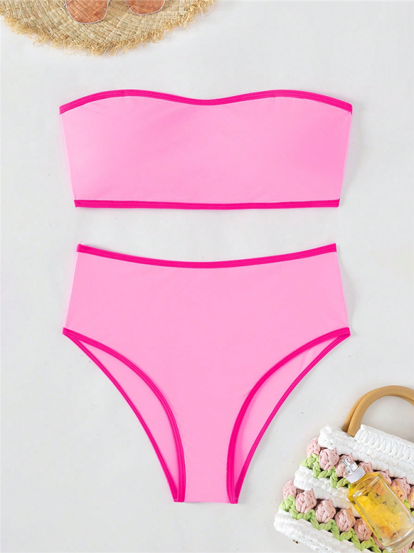 New solid color tube top high waist tight bikini