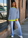 New Color Striped Round Neck Loose Sweatshirt Sweatshirt