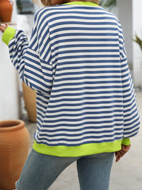 New Color Striped Round Neck Loose Sweatshirt Sweatshirt