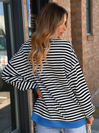 New Color Striped Round Neck Loose Sweatshirt Sweatshirt