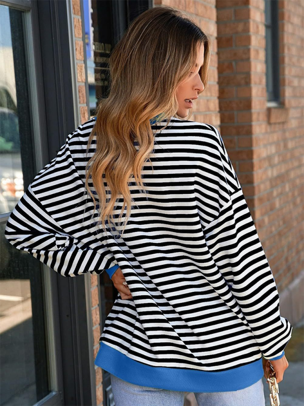 New Color Striped Round Neck Loose Sweatshirt Sweatshirt