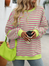 New Color Striped Round Neck Loose Sweatshirt Sweatshirt